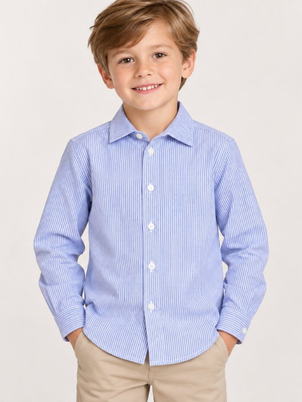 NWT‎ Edgehill Collection Boys Size 6 Blue White Pinstripe Button Down Shirt